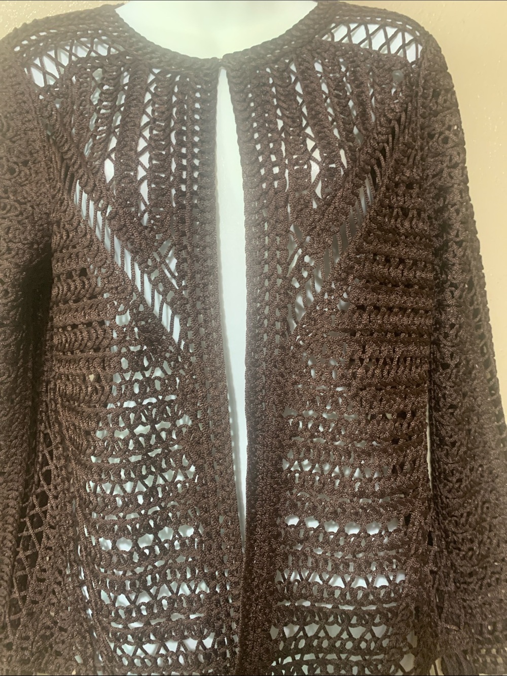 Berek size M Open-Front Crochet Cardigan Sweater - Dark Brown - Picture 4 of 6